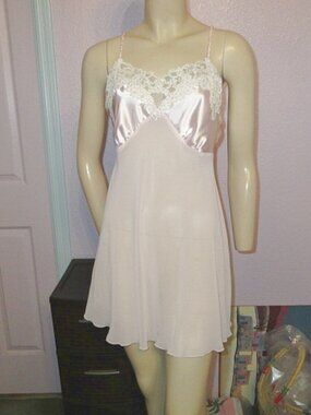 Vtg California Dynasty Satin Lace Babydoll Slip Dress Size L Coquette Fairycore